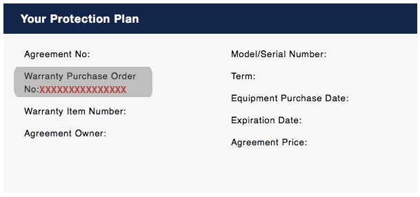 Warranty Purchase Order Number